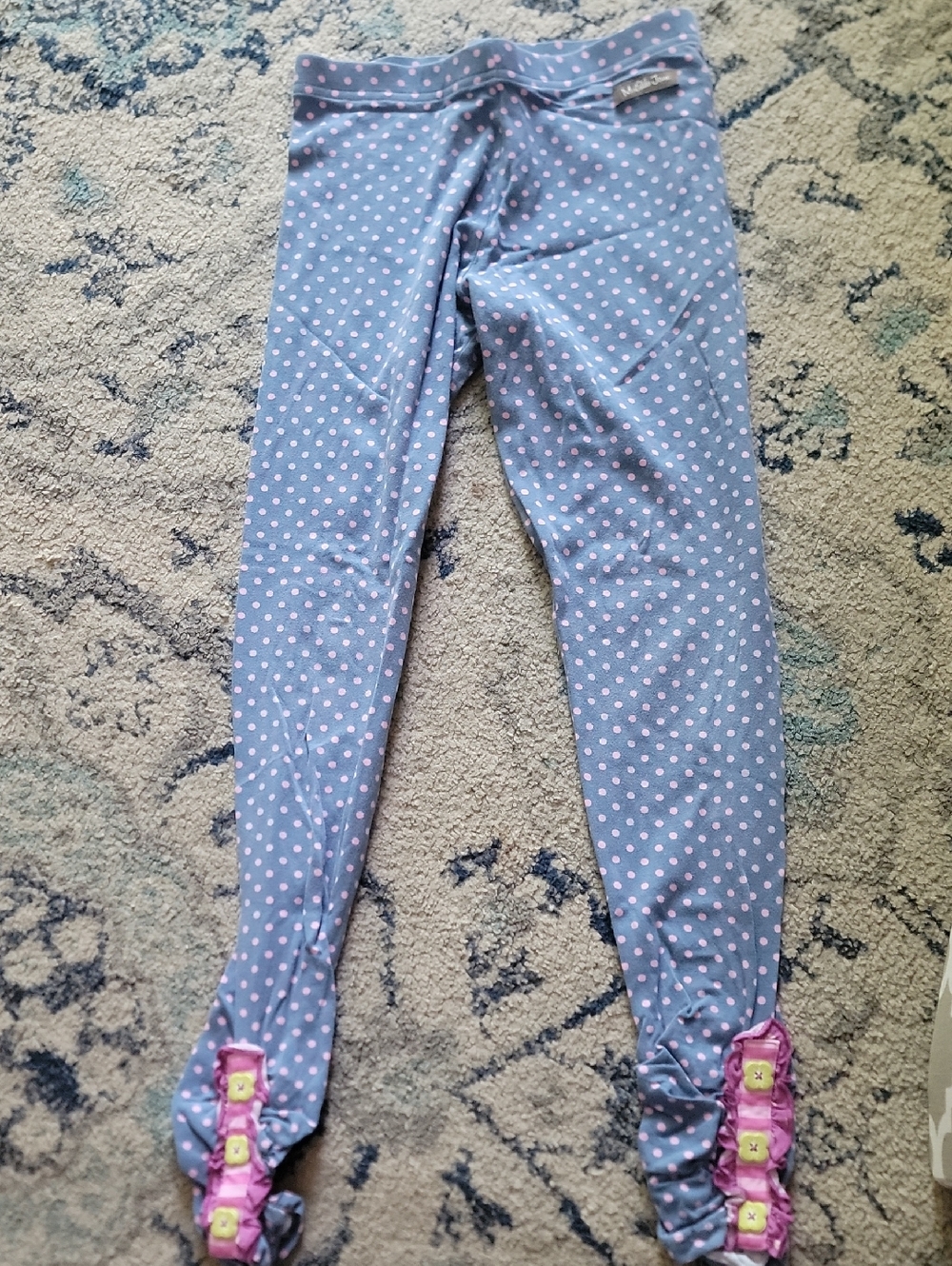 Matilda Jane Blue Polka Dot Leggings with Pink Bow Trim